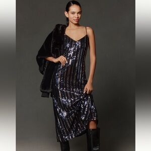 Maeve at Anthropologie striped sequin midi dress in size Large- worn once